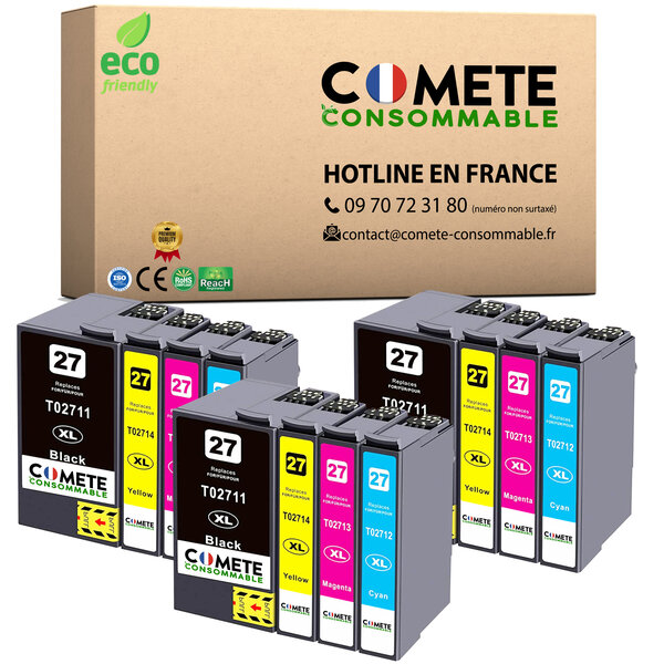 27XL - 12 cartouches compatibles pour Epson 27 XL - COMETE