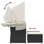 vidaXL Canapé de jardin 2 places avec auvent et tabourets noir rotin