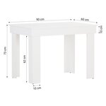 Table de salle à manger 90×60 cm blanche avec 2 chaises en velours crème