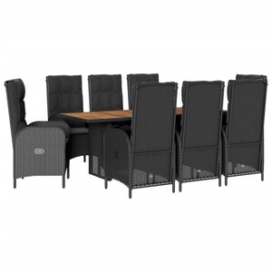 vidaXL Ensemble à manger de jardin 9Pièces coussins noir résine tressée