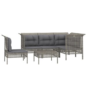 Salon de jardin meuble d'extérieur ensemble de mobilier 6 pièces avec coussins gris résine tressée 02_0016799