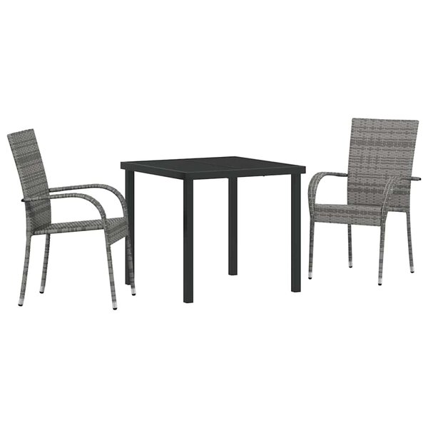 vidaXL Ensemble de salle à manger pour jardin 3 Pièces Gris Poly rotin