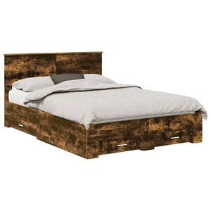 vidaXL Cadre de lit Chêne fumé 135 x 190 cm Bois d'ingénierie