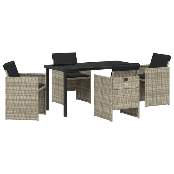 vidaXL Ensemble de salle à manger de jardin de 5 pièces avec coussins gris clair en poly rotin