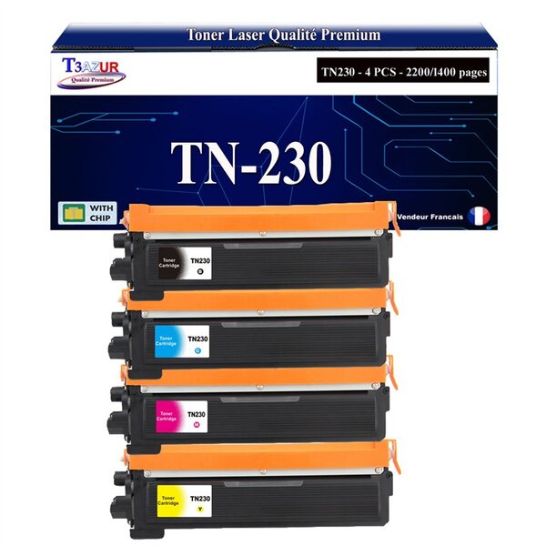 T3AZUR - 4x Toners compatibles avec Brother HL-3040  HL-3040CN  HL-3070  HL-3070CW  TN-230  (Noir+Couleur) - T3AZUR