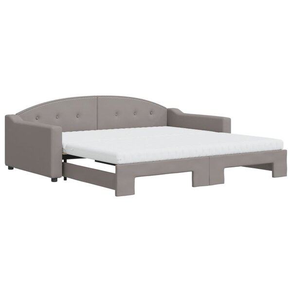 vidaXL Lit de jour avec gigogne et matelas taupe 100x200 cm tissu