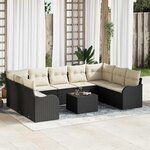 vidaXL Ensemble de canapé de jardin 10 Pièces Noir  blanc Poly rotin