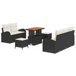 vidaXL Canapé de Jardin 8 Pièces avec Coussins Noirs en Poly Rattan et Acacia