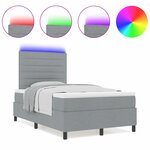 vidaXL Lit à ressorts avec matelas et lumière LED grise claire 120 x 190 cm  cadre en tissu.