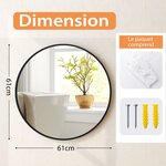 Miroir rond 61 cm miroir mural avec cadre en métal mat brossé antirouille pour décoration minimaliste moderne noir 20_0008926