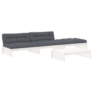 vidaXL Salon de jardin 4 Pièces avec coussins blanc bois massif