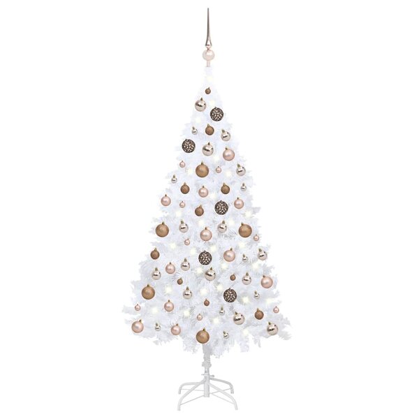 vidaXL Arbre de Noël artificiel pré-éclairé et boules blanc 150 cm PVC