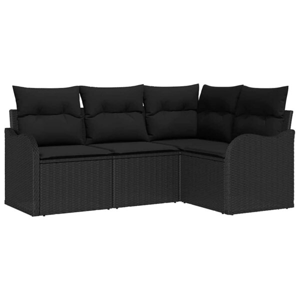 vidaXL Ensemble de canapé de jardin avec coussin 4 Pièces Noir Poly rotin
