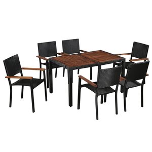 vidaXL Ensemble à manger d'extérieur 7Pièces Résine tressée acacia Noir