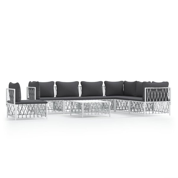 vidaXL Salon de jardin 8 Pièces avec coussins blanc acier
