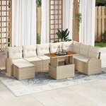vidaXL Ensemble de Salle à Manger de Jardin 9 Pièces Avec Coussins Beige Poly Rattan Acacia