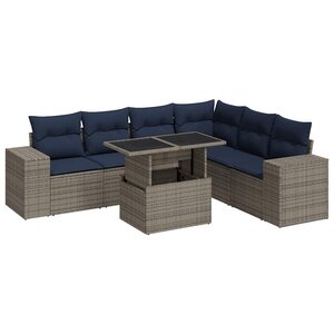 vidaXL Salon de jardin avec coussins 7 Pièces gris résine tressée acacia