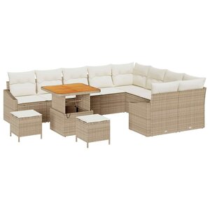 vidaXL Ensemble de canapé de jardin 12 Pièces Beige Poly rotin