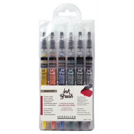 Pochette de 6 pinceaux à réservoir ink brush sennelier couleurs irisées