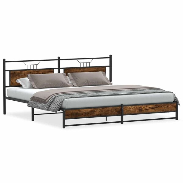 vidaXL Cadre de lit en métal sans matelas chêne fumé 193x203 cm