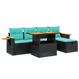 vidaXL Salon de jardin 6 Pièces avec coussins noir résine tressée