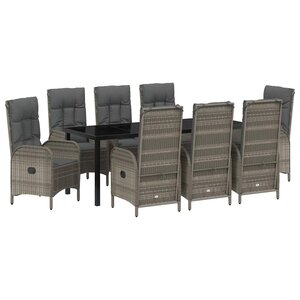 vidaXL Ensemble de salle à manger pour jardin 9 pc Gris polyrotin