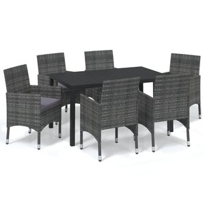 vidaXL Ensemble à manger de jardin coussins 7Pièces Résine tressée Gris