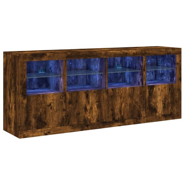vidaXL Buffet avec lumières LED chêne fumé 163x37x67 cm