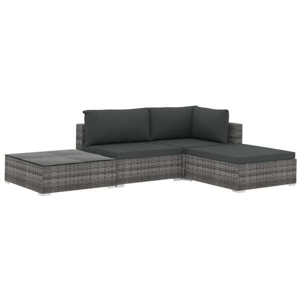 vidaXL Salon de jardin 4 Pièces avec coussins résine tressée gris