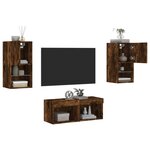 vidaXL Meuble TV muraux 4 Pièces avec lumières LED chêne fumé