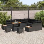 vidaXL Ensemble de canapé de jardin avec coussin 12 Pièces Noir