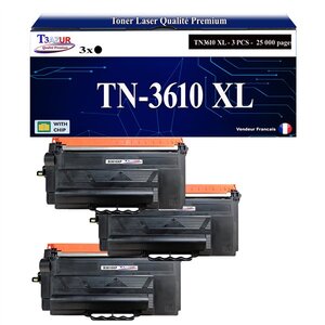 T3AZUR- 3x Toners compatibles avec brother TN3610 TN3610XL Noir (25 000 pages)