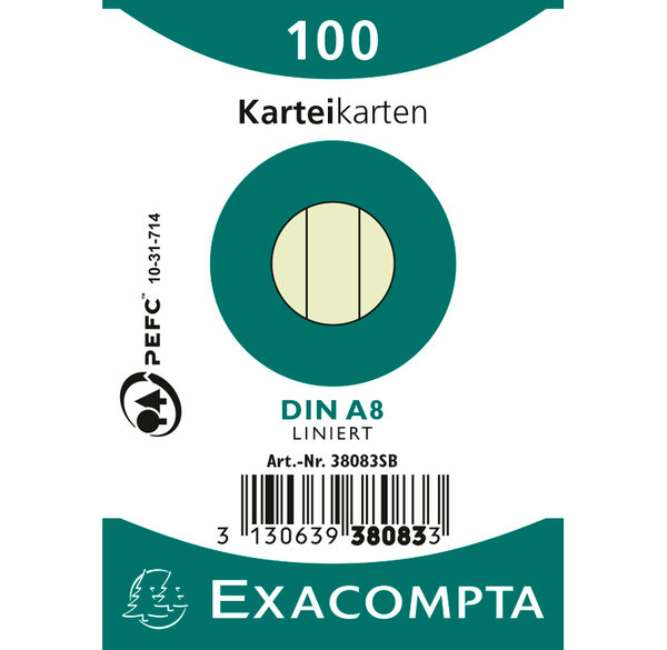 Paquet 100 fiches bristol A8 travers Vert x 48 EXACOMPTA