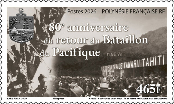Timbre Polynésie Française - 80ème anniversaire du retour du Bataillon du Pacifique