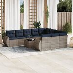 vidaXL Salon de jardin 11 Pièces avec coussins gris résine tressée