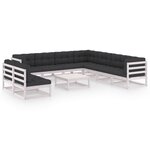 vidaXL Salon de jardin 10 Pièces avec coussins Blanc Bois de pin massif