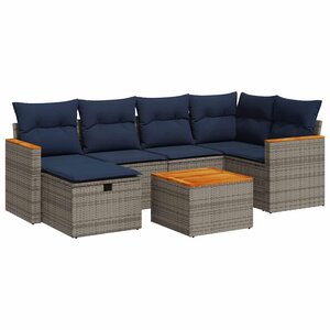 vidaXL Salon de jardin avec coussins 7 Pièces gris résine tressée