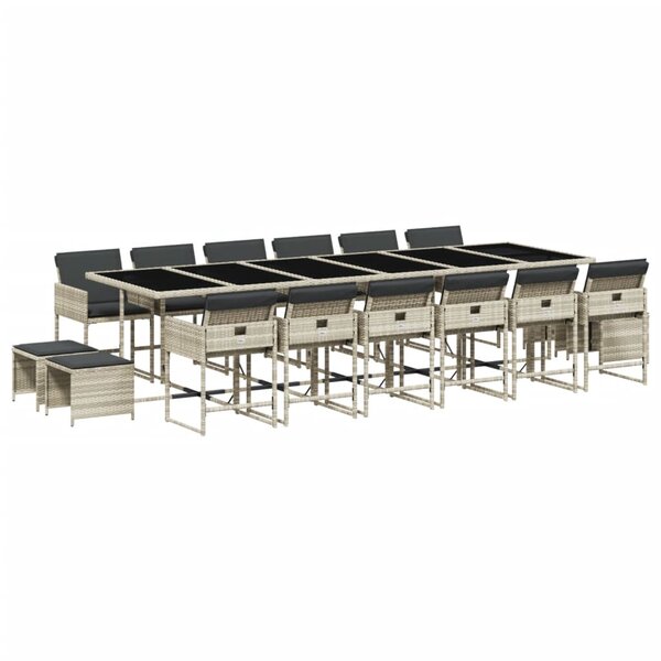 vidaXL Ensemble à manger de jardin et coussins 17 Pièces gris clair rotin
