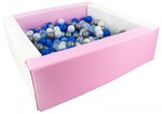 Piscine à balles carrée avec 200 balles - blanc  rose (pastel)/perle  transparent  bleu  argent