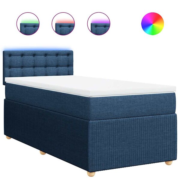 vidaXL Sommier à lattes de lit avec matelas Bleu 90x200 cm Tissu