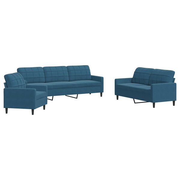vidaXL Ensemble de canapés 3 Pièces avec coussins Bleu Velours