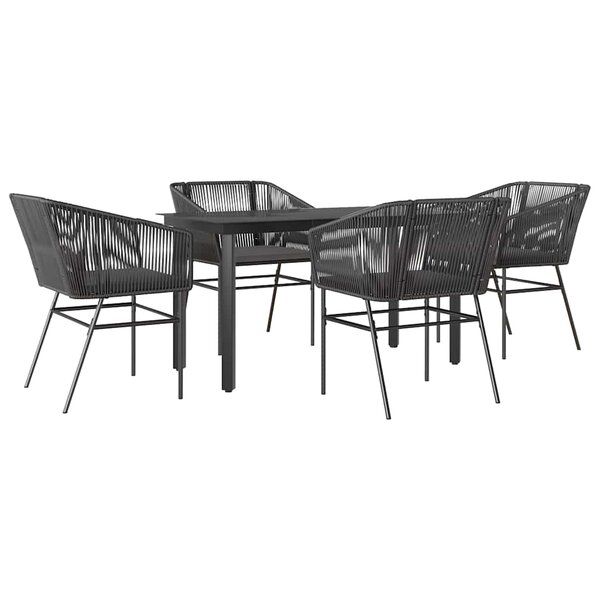 vidaXL Ensemble à manger de jardin et coussins 5 Pièces noir rotin verre