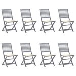 vidaXL Chaises pliables d'extérieur lot de 8 et coussins Bois d'acacia