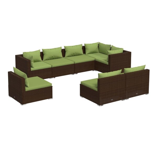 vidaXL Salon de jardin 8 Pièces avec coussins résine tressée marron