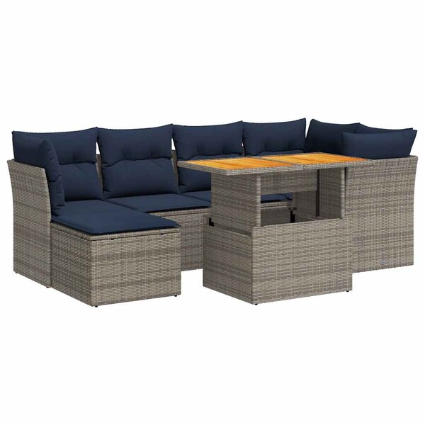 vidaXL Salon de jardin avec coussins 7 Pièces gris résine tressée