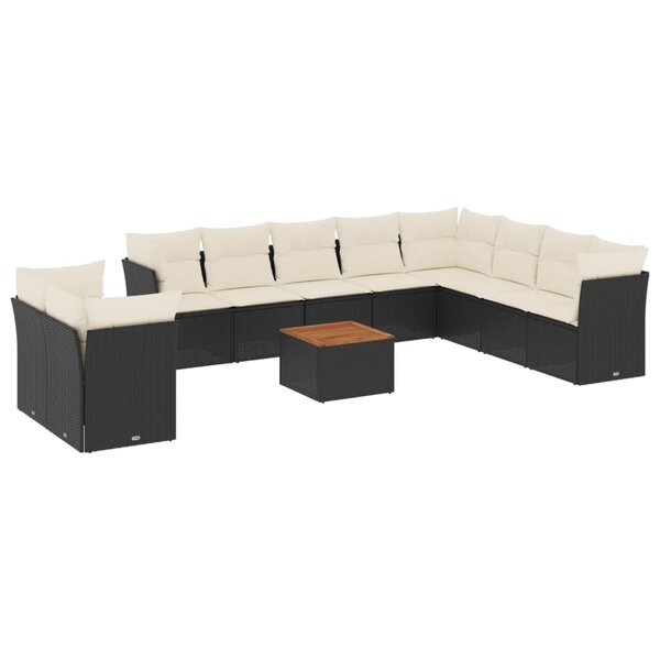 vidaXL Salon de jardin 11 Pièces avec coussins noir résine tressée