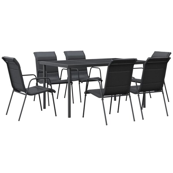vidaXL Ensemble à manger de jardin 7 Pièces noir textilène et acier