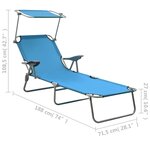 vidaXL Chaise longue avec auvent acier bleu