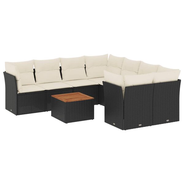 vidaXL Salon de jardin 9 Pièces avec coussins noir résine tressée