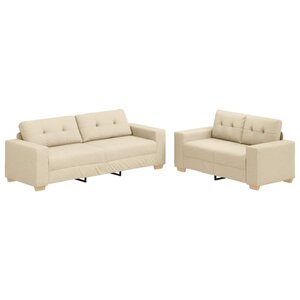 vidaXL Canapé 2 Pièces Crème Tissu en lin mélangé